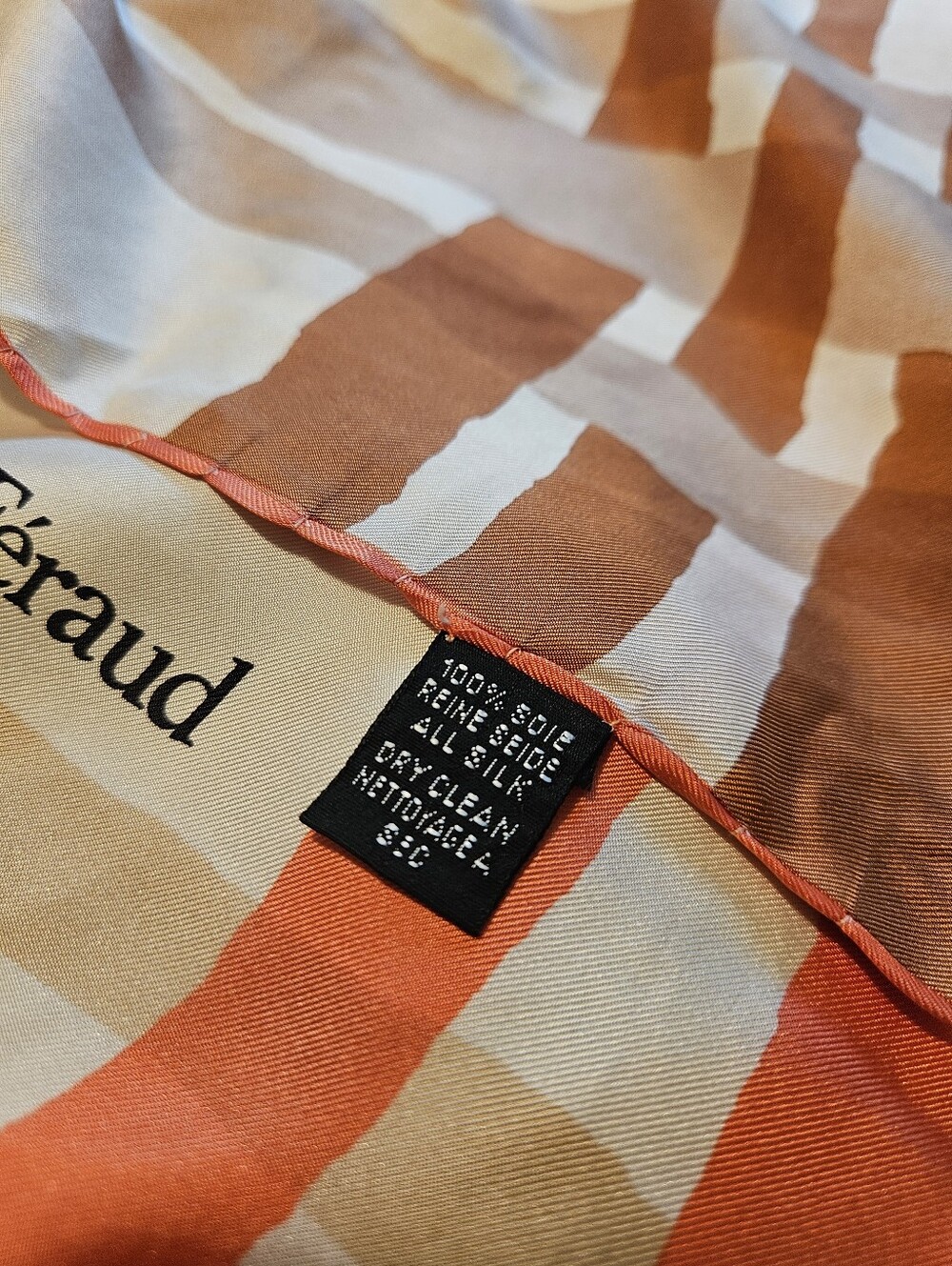 Louis Féraud Floral Silk Scarf in Cream and Brown Tones-Made in France - Picture 7 of 11